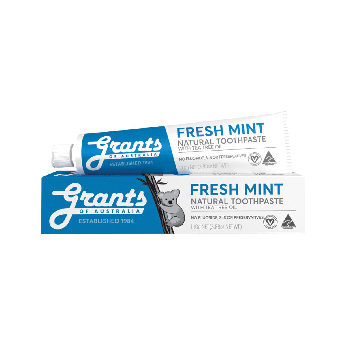 GRANTS Toothpaste Fresh Mint with Tea Tree Oil (Fluoride Free) 110g