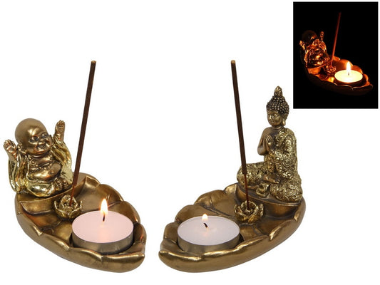 INCENSE HOLDER & T/Light Buddha Gold 9cm